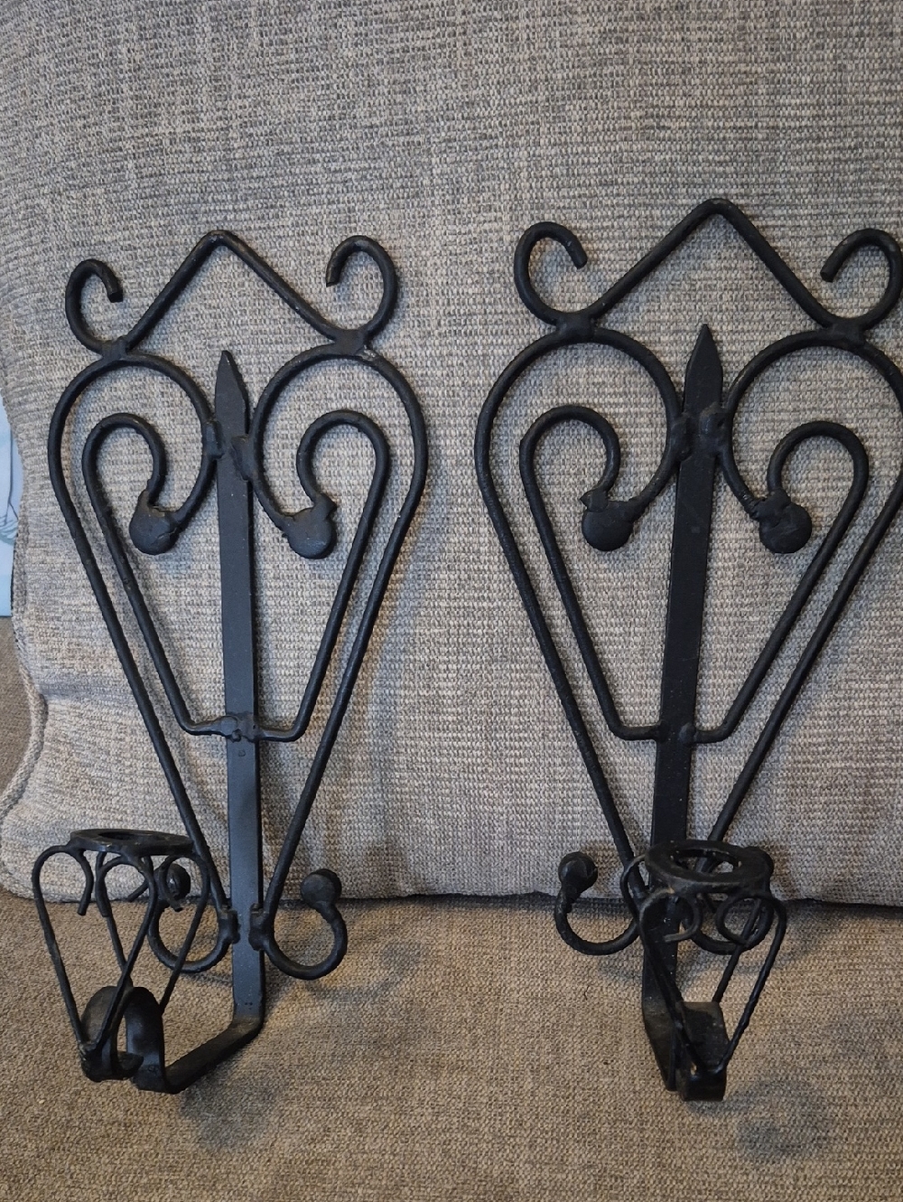 Black Wrought Iron Candle Sconces Pair Vintage